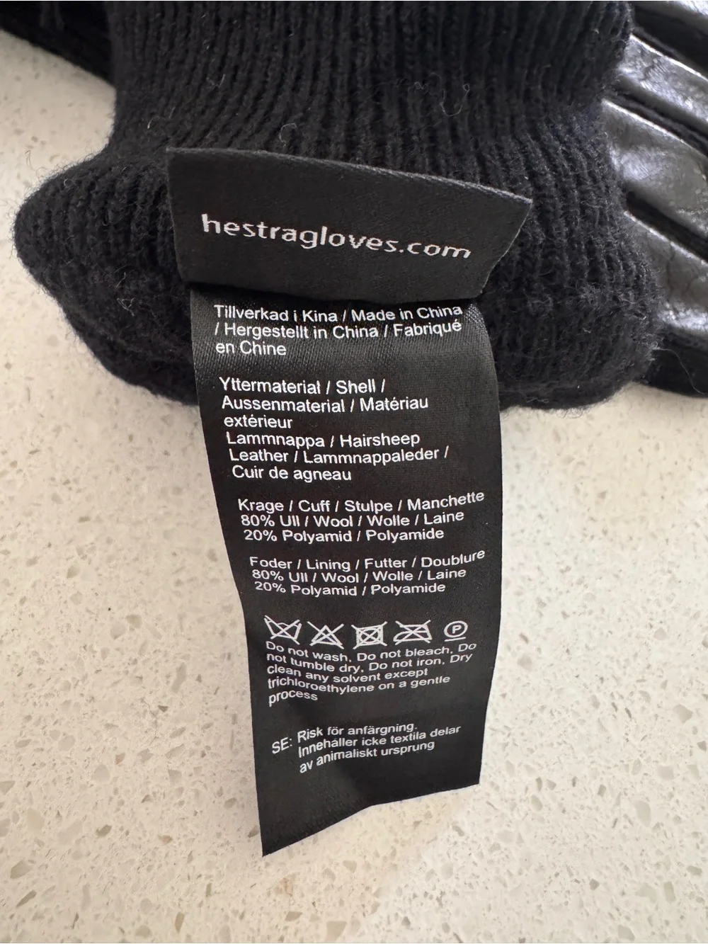 Hestra Black Leather Gloves with Knit Cuff